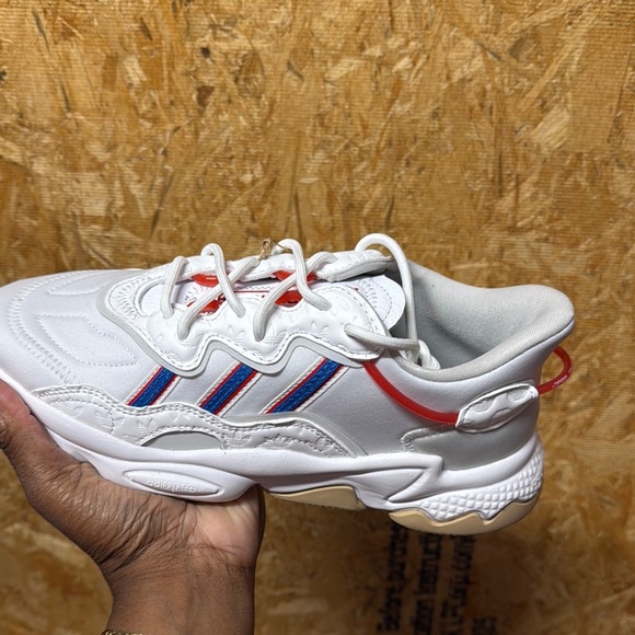 Adidas Oswego J Kids' White Sneakers with Red and Blue Stripes - Picture 1 of 3